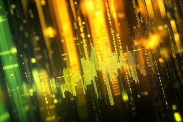 Aufkleber - 3d rendered financial graph in yellow and green on abstract blurred stock market background