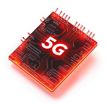 A glowing circuit board with G logo, isolated on white background, symbolizing fast wireless network innovation.