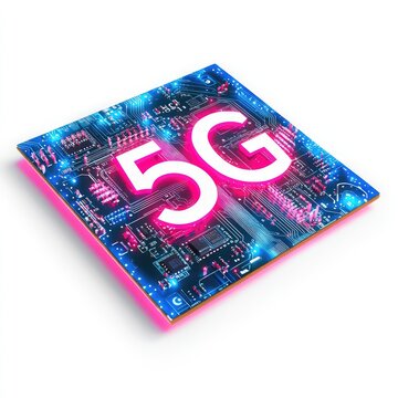 A glowing circuit board with G logo, isolated on white background, symbolizing fast wireless network innovation.