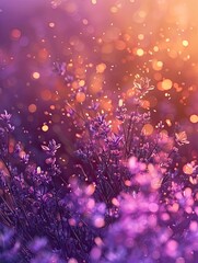 Wall Mural - enchanted lavender field, a dreamy landscape bathed in golden light and bokeh