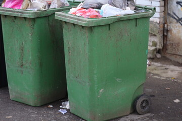 Poster - Two adjacent green trash cans.