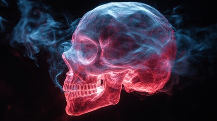 Poster - Eerie transparent skull surrounded by surreal glowing smoke in a mystical halloween atmosphere