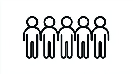 Poster - Diverse group unity and mutual support. Six simple stick figures standing in a line against a white background.
