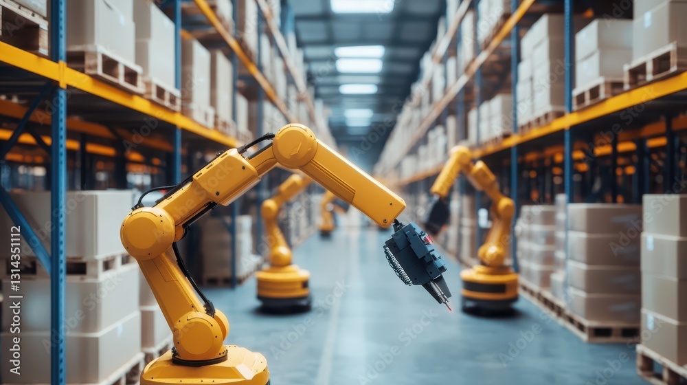 Fully automated warehouse with synchronized robotic arms and AI ...
