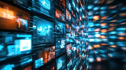 Poster - Dynamic digital data streams virtual space abstract art modern technology futuristic viewpoint conceptual exploration