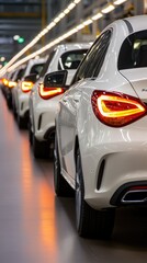 Poster - Cars with open doors are expertly built and painted on the assembly line in a state-of-the-art production facility