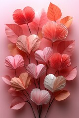 Poster - Valentine's Day Romantic Still Life with Pink Paper Fan Hearts on Pastel Background