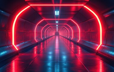 Aufkleber - Futuristic Sci-Fi Corridor with Neon Lights and Dark Metallic Textures in Cyberpunk Aesthetic