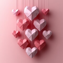 Poster - Valentine's Day Love Background with Minimalist 3D Paper Heart Shapes and Soft Pink Ambient Lighting