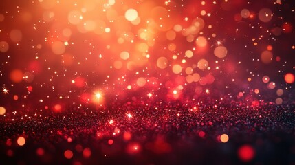 Poster - Fireworks Display with Bokeh Lights on Red Orange Background for New Year Celebrations and Events