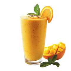 Poster - Fresh mango smoothie with orange and mint garnish, vibrant and refreshing. Perfect for hot day or as healthy snack