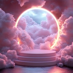 Poster - Valentine's Day Minimalist Surreal Art Background with Podium and Geometric Shapes