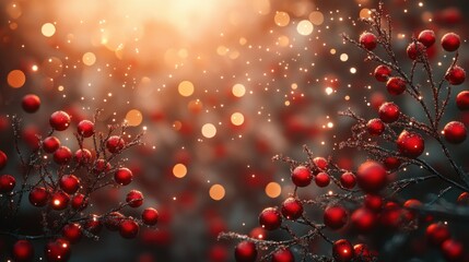 Poster - Holiday Background with Red Bokeh and Gold Ornaments for New Year Celebrations