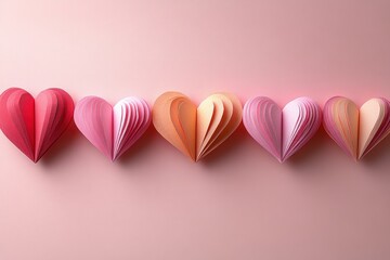 Poster - Pink Paper Hearts Flying on Pastel Background Romantic Scene for Valentine's Day Celebration