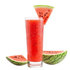 Poster - Refreshing watermelon juice in tall glass, garnished with watermelon slices. Perfect for summer hydration and enjoyment