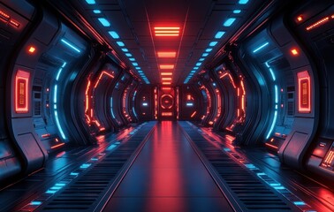 Poster - Futuristic Sci-Fi Abstract Pedestal for High-Tech Product Showcase in Neon Lights
