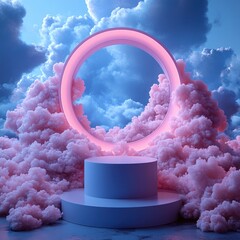 Poster - Dreamy Minimalist Love Scene with Geometric Podium for Valentine's Day Celebration