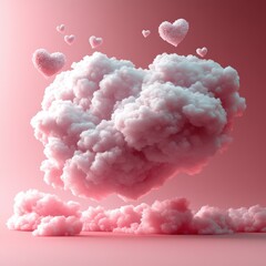 Poster - Valentines Day Love Background Pastel Pink Clouds Geometric Podium Three-Dimensional Scene 3D Render