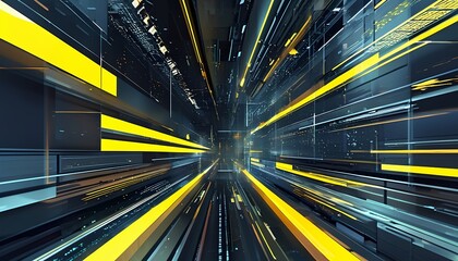 Fototapete - Dynamic virtual reality scene futuristic city digital art abstract environment wide angle view high-tech concept