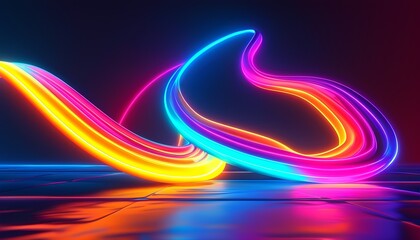 Poster - Dynamic neon light trails virtual studio digital art futuristic space close-up motion and energy