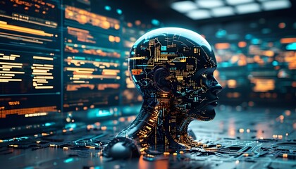 Poster - Futuristic ai technology conference showcasing innovations virtual environment digital art high-tech perspective futurism