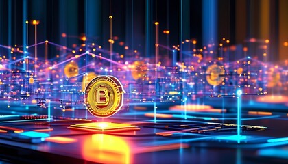Poster - Cryptocurrency innovation digital space graphic visualization futuristic environment close-up view blockchain concept