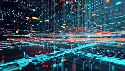 Poster - Dynamic data visualization digital space graphic design virtual environment abstract perspective futuristic concept