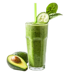 Poster - Fresh green smoothie with avocado, spinach, and cucumber, served in tall glass. This healthy drink is perfect for refreshing boost of nutrients and flavor