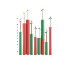 Poster - Growing financial chart with upward trends represented by green and red bars, symbolizing market performance and investment success