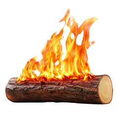 Aufkleber - Burning log with flames, creating warm and inviting atmosphere. vibrant fire contrasts with natural wood, symbolizing energy and transformation
