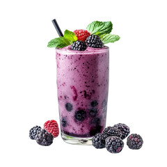 Poster - Creamy berry smoothie with blackberries, raspberries, and mint leaves, served in tall glass. refreshing and healthy drink perfect for summer
