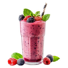 Poster - Delicious berry smoothie topped with fresh mint and assorted berries, perfect for refreshing drink