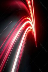 Poster - Vertical Abstract neon light trails against deep black background.