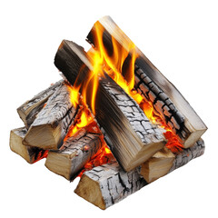 Aufkleber - Burning firewood logs with flames and glowing embers create warm and inviting atmosphere. Perfect for cozy gatherings or outdoor settings