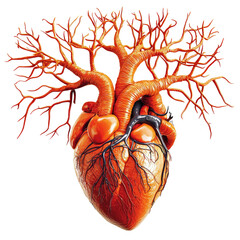 Poster - Anatomical illustration of human heart with detailed vascular structure, showcasing arteries and veins. This vibrant image highlights complexity of circulatory system