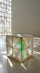 Poster - Elegant Transparent Cube with Colorful Reflections in Modern Interior