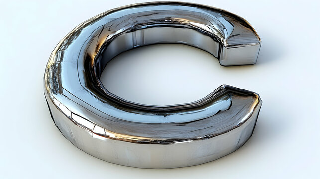 3D rendered capital letter C, polished chrome