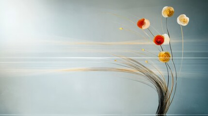 Poster - Whimsical Floral Arrangement with Abstract Lines and Soft Colors Celebrating Nature's Beauty and Artistic Expression
