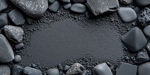 Poster - Fresh concrete setting amidst smooth stones showcases unique texture and color Generative AI