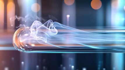 Poster - Flowing smoke in a glass tube laboratory setting abstract art science environment close-up view creative concept for research