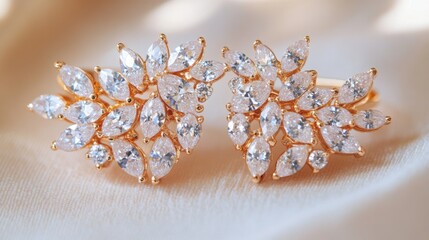 Poster - A close-up of a pair of elegant diamond ear cuffs, showcasing their unique design and sparkling stones against a neutral background for emphasis