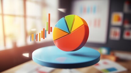 Leinwandbilder - A colorful D pie chart with individual segments floating in mid-air, surrounded by a soft glow, symbolizing financial data distribution