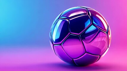 Poster - Soccer ball football floating above luminous digital network grid, futuristic blue neon background with blurred perspective video 4k