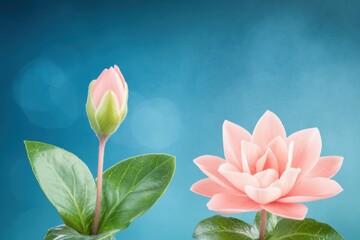 Poster - Close-up artistic representation of blooming flower and closed bud illustrating growth phases in nature