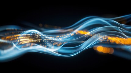 Poster - Flowing light patterns in dark space abstract digital art high-definition visuals futuristic environment close-up view aesthetic concept