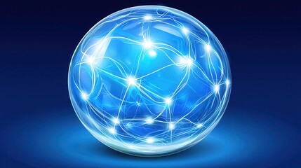 Poster - Bright Abstract Blue Sphere with Light Trails on Dark Background
