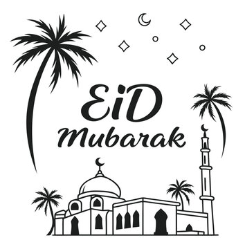 Classic style Eid Mubarak festive white background design.