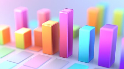 Fototapete - A minimalist bar chart with smooth, matte-finished bars arranged in descending order, with soft shadows and a clean, white background for a professional look