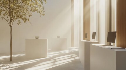 Poster - Bright Modern Space with Technology Displays and Natural Light Effects