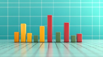 Leinwandbilder - A professional bar chart with bold, colorful bars rising in front of a clean, minimalist grid background, symbolizing financial performance and growth